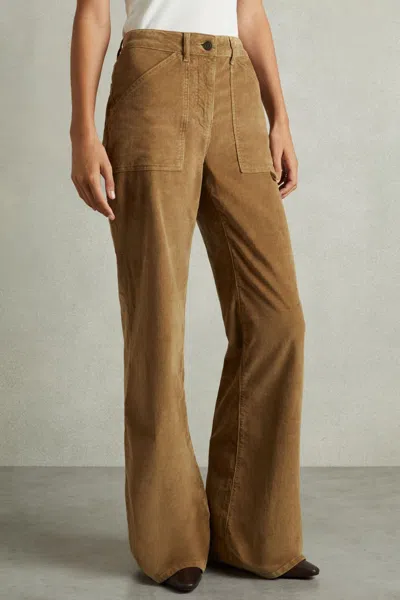 Reiss Brown Petite Cotton-blend Corduroy Flared Trousers In Brown