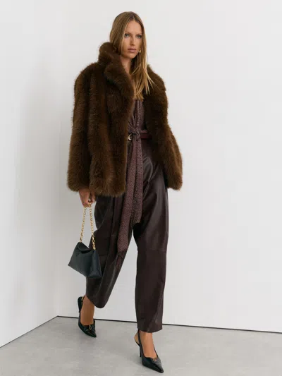 Reiss Brown Petite Faux-fur Coat