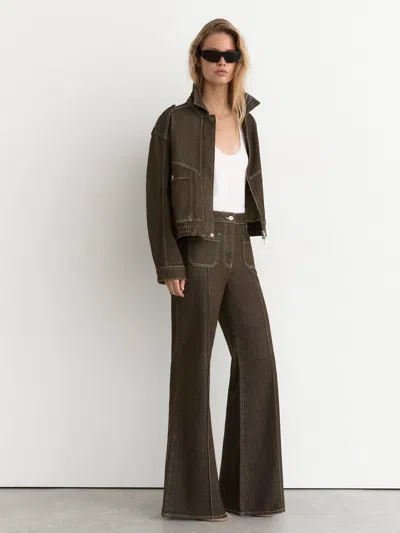 Reiss Brown Petite Relaxed Denim Bomber Jacket