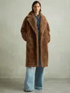 Reiss Brown Petite Teddy Coat With Wool In Brown