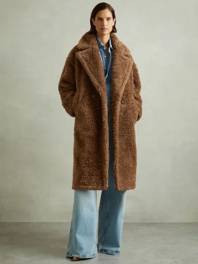 Reiss Brown Petite Teddy Coat With Wool