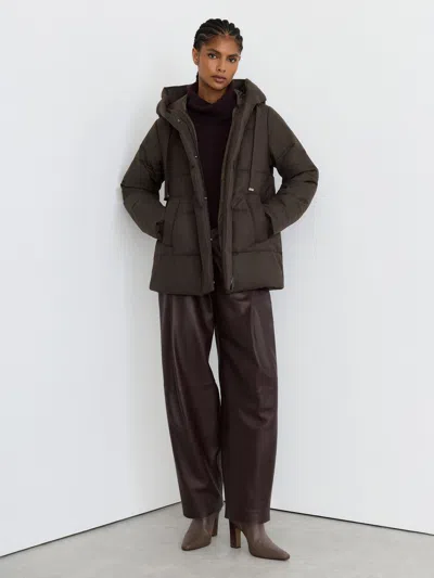 Reiss Brown Petite Wool Hooded Puffer Coat