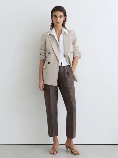 Reiss Brown Petite Woven Linen Cropped Tapered Trousers