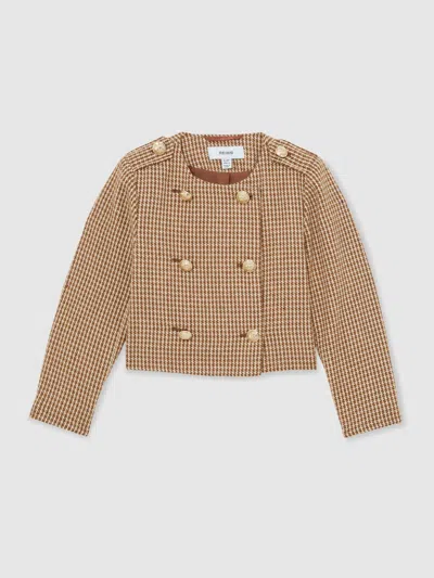Reiss Brown Puppytooth-check Fitted Jacket