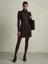 Reiss Brown Vinnie Roll-neck Ribbed Mini Dress In Brown