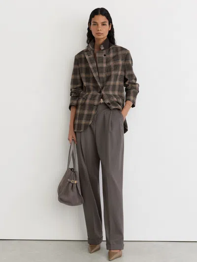 Reiss Brown Sandor Check Tall Wool Check Relaxed Single-breasted Blazer