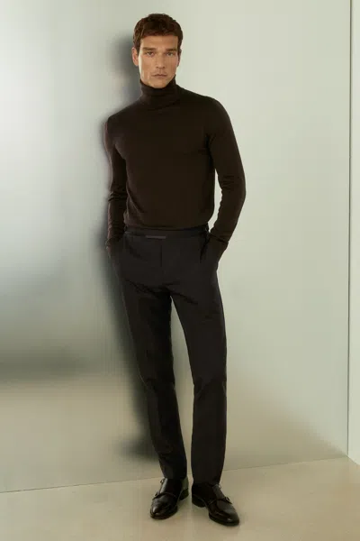 Reiss Brown Wool Tuxedo Trousers Slim Fit