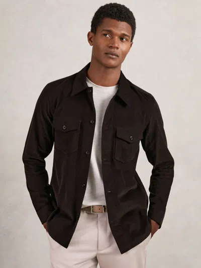 Reiss Brown Cotton Corduroy Twin-pocket Overshirt In Black