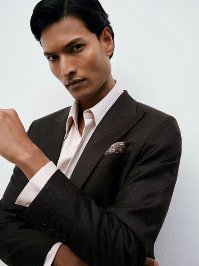 Reiss Brown Single-breasted Polka-dot Blazer Tailored-fit Wool-blend