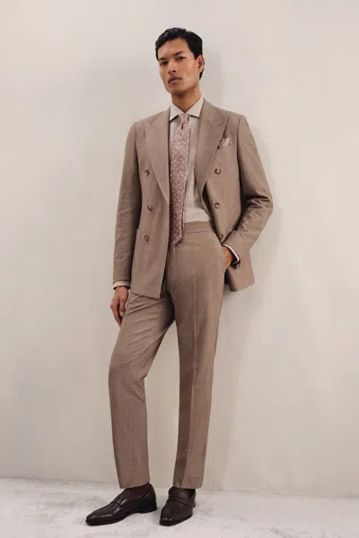 Reiss Brown Slim-fit Suit Trousers With Wool