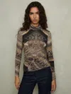 Reiss Brown Snake-print Roll-neck Top