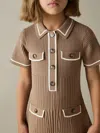 Reiss Brown Sofia 4-9 Yrs Rib-knit Button-down Dress