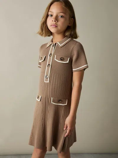 Reiss Brown Sofia 9-13 Yrs Rib-knit Button-down Dress