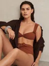 Reiss Womens Hallie Twist-front Ruched-side Stretch-woven Bikini Top Brown In Brown