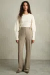Reiss Vida Wide-leg Houndstooth Check Trousers In Brown