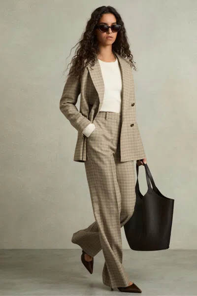 Reiss Brown Vida Wool Wide-leg Houndstooth-check Trousers In Brown Check
