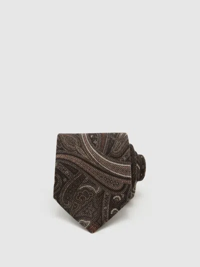 Reiss Brown Wool Paisley-print Tie