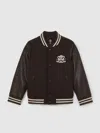 Reiss Brown/off White Miller 13-14 Yrs Monogram Relaxed Varsity Jacket Unisex Fit In Multi