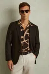 Reiss Brown/off White Jerry Relaxed Printed Cuban Collar Shirt In Brown/off White