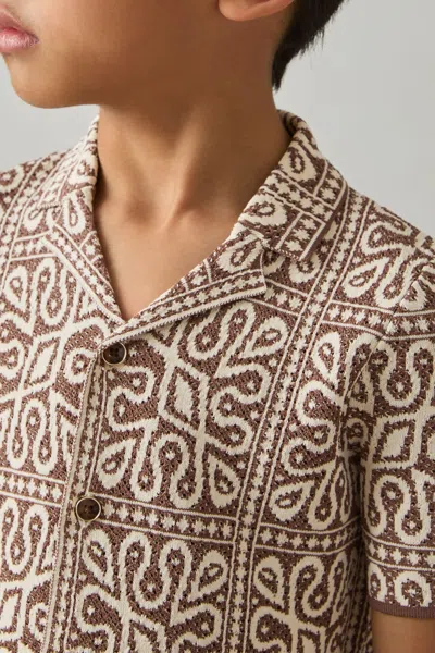Reiss Brown/off White River 9-13 Yrs Tile Pattern Knit Shirt