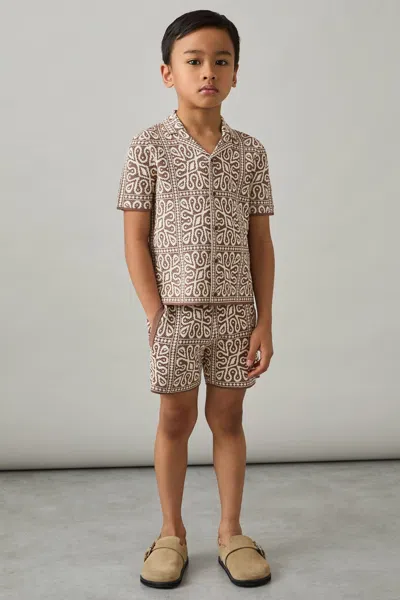 Reiss Brown/off White Redhill 3-9 Yrs Tile Pattern Knit Shorts