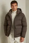 Reiss Brown/stone Cranum Quilted Shell Puffer Down Jacket In Brown/stone