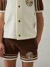 Reiss Brown/taupe Brown/white 9-13 Yrs Chenille Airlines Embroidery Shorts In Multi