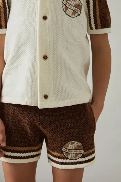Reiss Brown/taupe Brown/white Chenille Airlines Embroidery Shorts