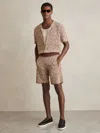 Reiss Brown/white Tile Pattern Knit Shorts In Multi