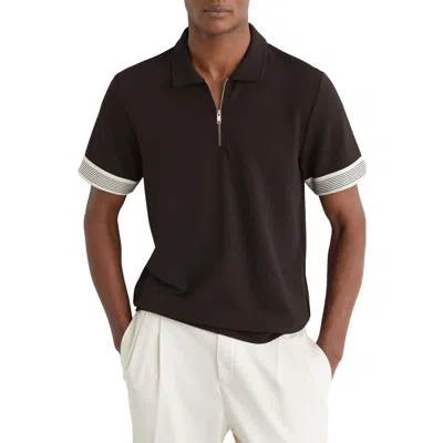 Reiss Bruno Quarter Zip Polo In Brown