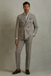 Reiss Light Taupe 100% Linen Side Adjuster Check Slim Fit Trousers In Light Taupe