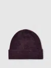 Reiss Burgundy 100% Cashmere Beanie In Brown