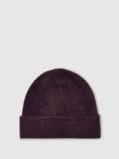 Reiss Burgundy 100% Cashmere Beanie In Brown