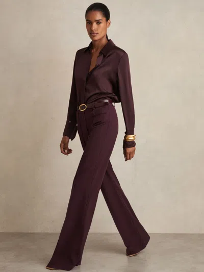 Reiss Burgundy Claude Petite High Rise Flared Trousers