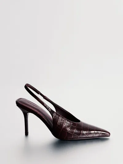 Reiss Burgundy Connie Leather Croc-effect Slingback Mid-heel Court Shoes In Multi