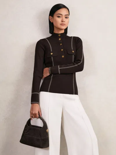 Reiss Burgundy Contrast-stitch Knit Top