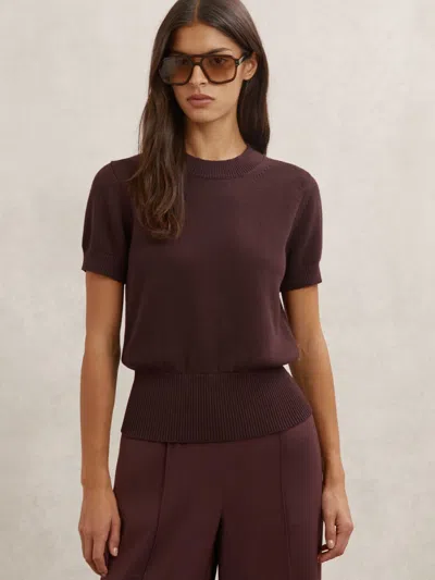 Reiss Burgundy Cotton And Wool Crew-neck Top