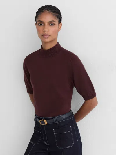 Reiss Burgundy Cotton And Wool Funnel-neck Knit Top