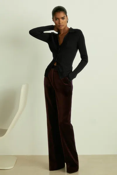 Reiss Burgundy Cotton-velvet Flared Trousers