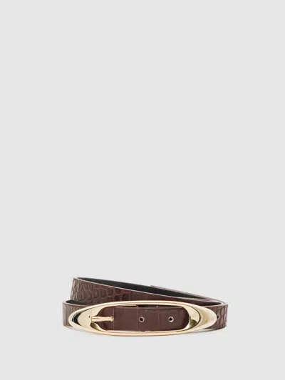 Reiss Burgundy Croc-effect Leather Oval-buckle Belt