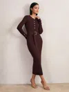 Reiss Burgundy Buttoned Rib-knit Midi Dress