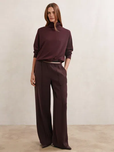 Reiss Burgundy Elasticated-waist Wide-leg Trousers In Brown