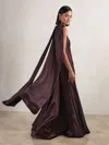 Reiss Satin Cape Maxi Dress In Brown