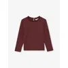 Reiss Kids' Burgundy Flora Frill-neck Stretch-cotton Top 3-9
