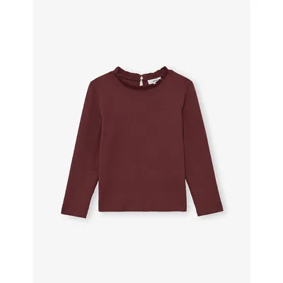Reiss Kids' Burgundy Flora Frill-neck Stretch-cotton Top 9-13