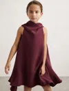 Reiss Burgundy 9-13 Yrs High-neck Drape Back Dress In Burgundy
