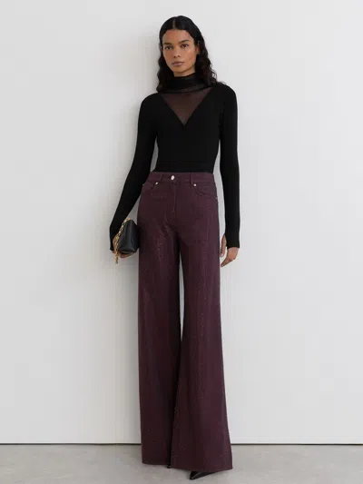 Reiss Burgundy Jas Cotton-lyocell Sparkle Wide-leg Jeans In Brown