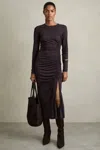 Reiss Womens Burgundy Rosie Slim-fit Long-sleeve Ruched Jersey Midi Dress In Burgundy