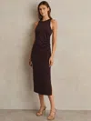 Reiss Burgundy Jersey Ruched Racer Midi Dress In Purple