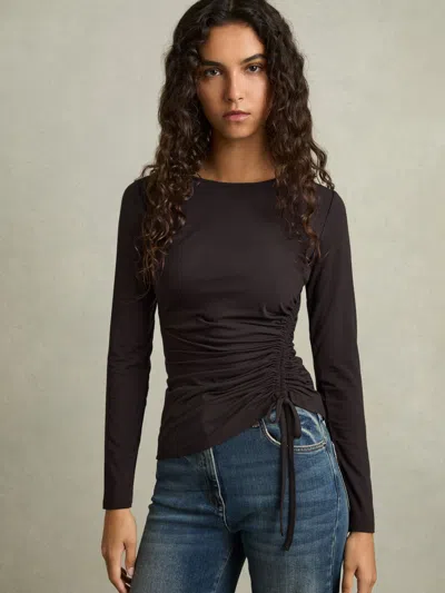 Reiss Burgundy Jersey Ruched Top